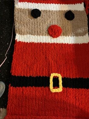 Red Santa Face Homemade Hand Kinitted Holiday Blanket - Homemade
